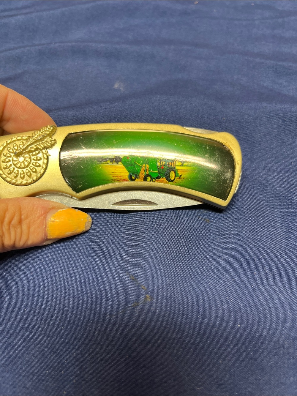 Green Tractor Pocket Knife with Cream Handle John Deere collectors knife